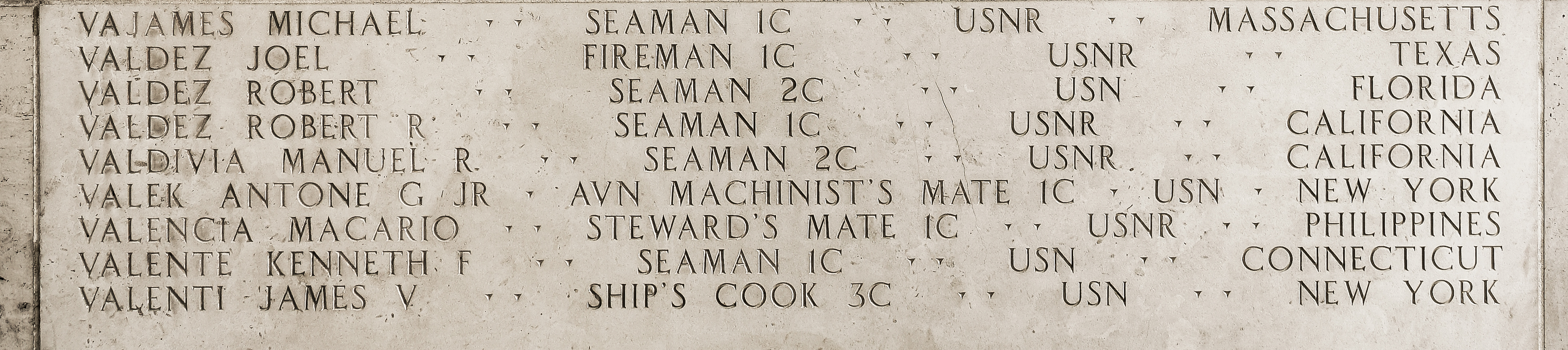 Kenneth F. Valente, Seaman First Class